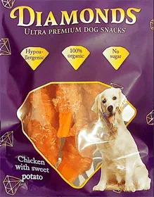 חטיף לכלב היפואלרגני ללא דגנים - עוף בטטה 80 גרם - DIAMONDS