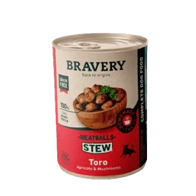 ברייברי תבשיל קציצות שור משמשים ופטריות לכלב Bravery